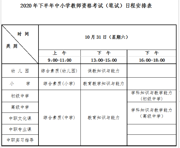  2020年下半年吉林中小学教师资格考试（笔试）公告